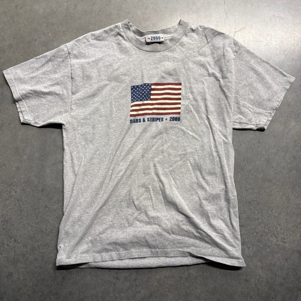 Vintage Stars & Stripes 2000 American Flag T-Shirt Heather Gray Mens XL 3840